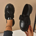 Women's Bow Platform Glossy Lug-Sole Loafers