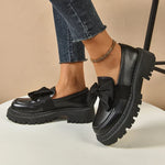 Women's Bow Platform Glossy Lug-Sole Loafers