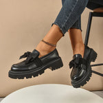 Women's Bow Platform Glossy Lug-Sole Loafers