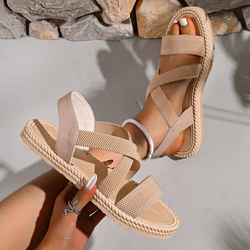 Women's Braided Edge Sole Criss-Cross Strap Sandals
