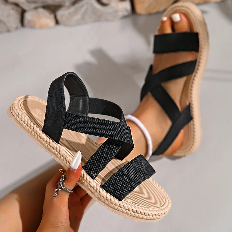 Women's Braided Edge Sole Criss-Cross Strap Sandals