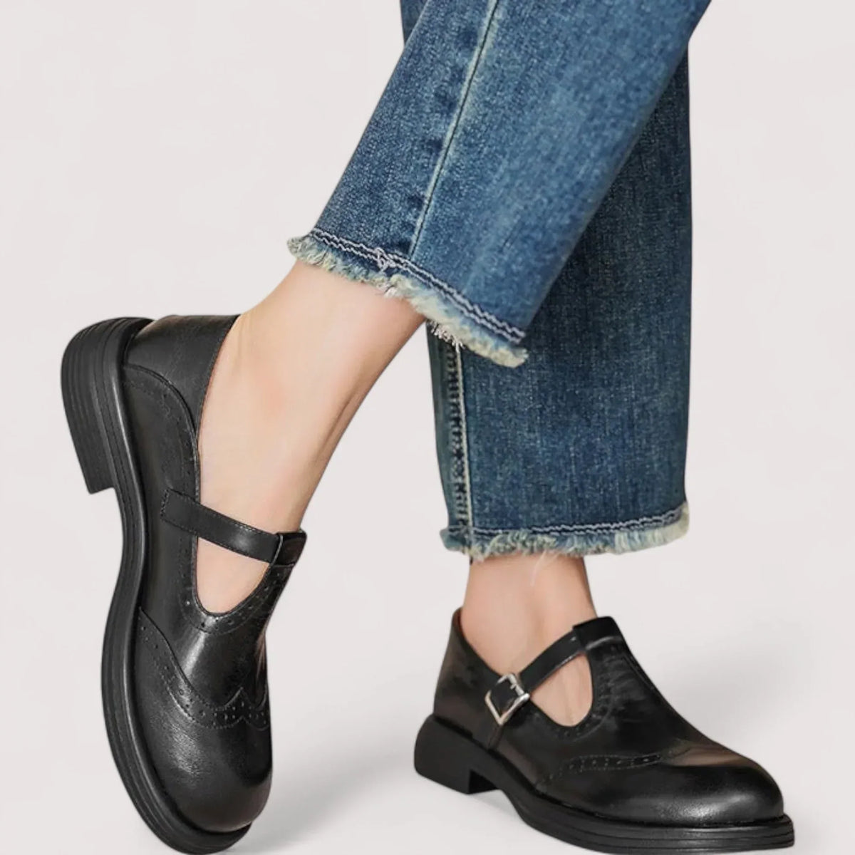 Women's Brogue-Detail T-Strap Mary Jane Shoes