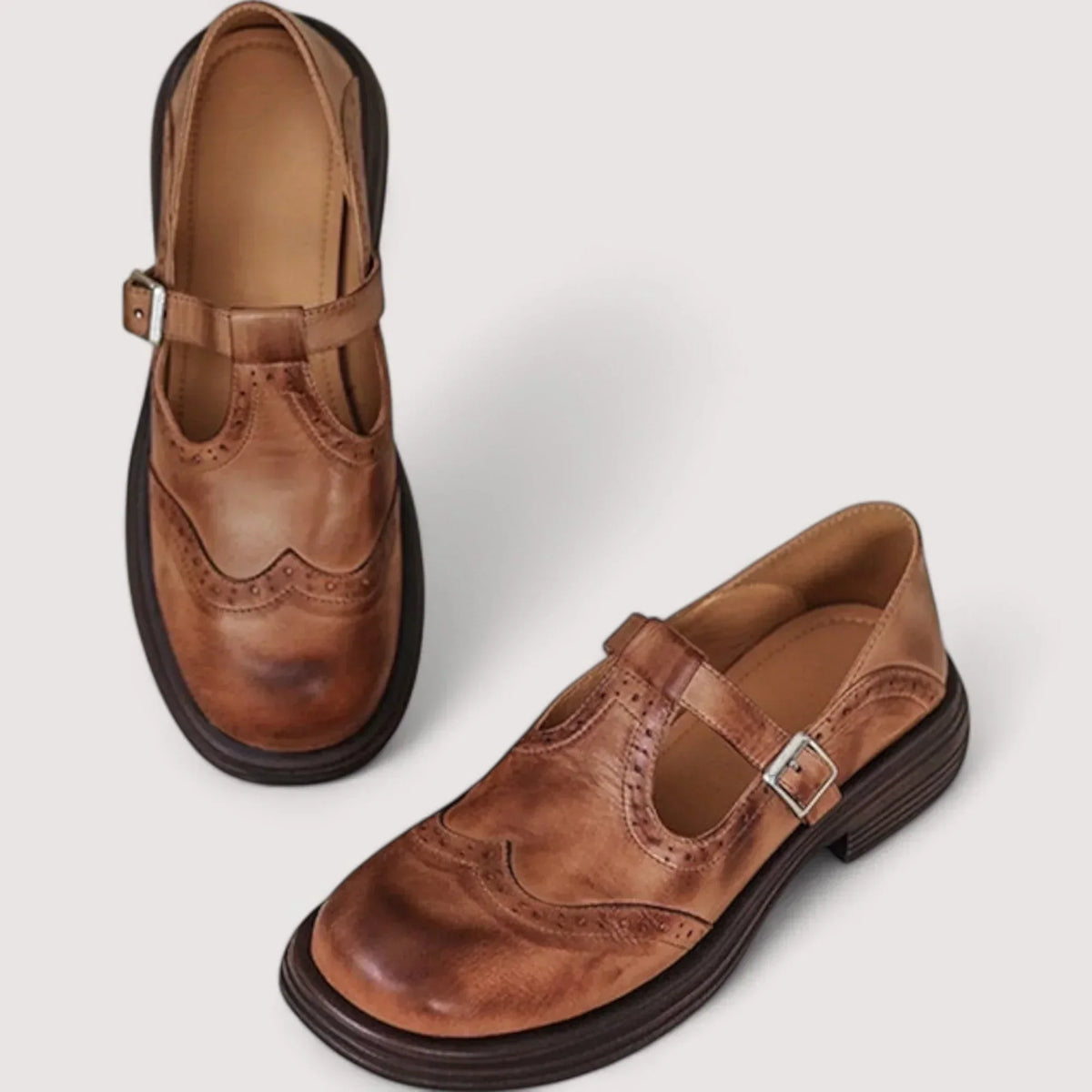 Women's Brogue-Detail T-Strap Mary Jane Shoes