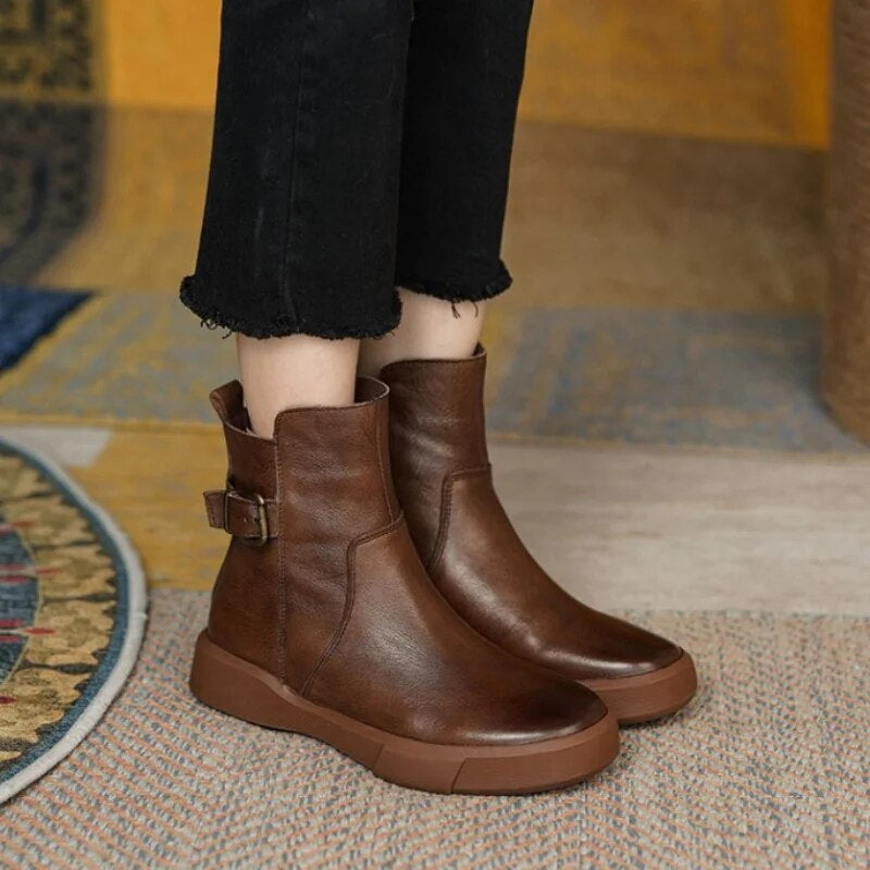 Women’s Buckle Strap Flat Ankle Boots