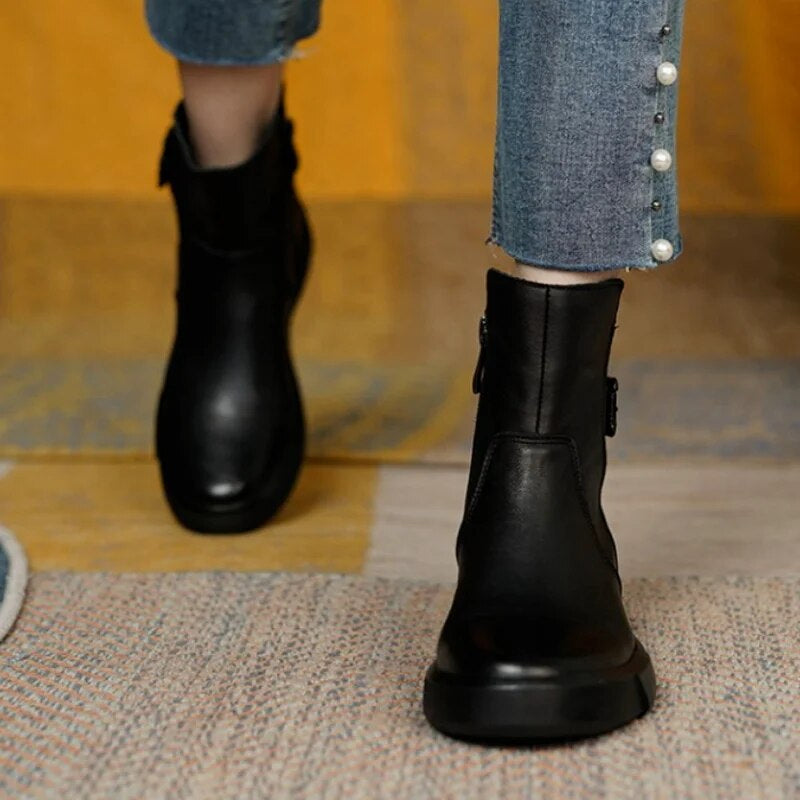 Women’s Buckle Strap Flat Ankle Boots