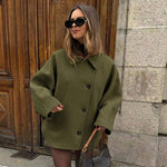 Women's Button Closure Turn Down Collar Wool Jacket