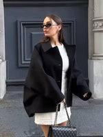 Women's Button Closure Turn Down Collar Wool Jacket