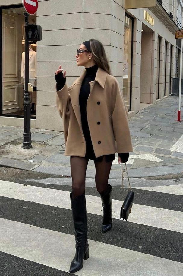 Women's Button Closure Turn Down Collar Wool Jacket