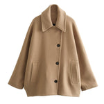 Women's Button Closure Turn Down Collar Wool Jacket