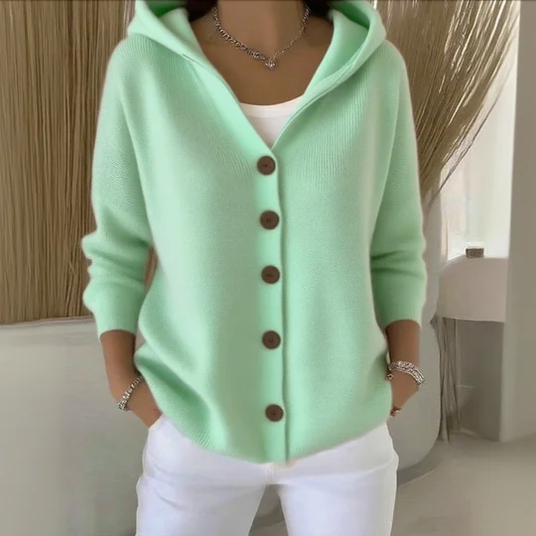 Women's Button-Down Knit Hooded Cardigan