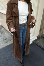 Women's Button Front Belted Waist Wide Lapels Double-Breasted Trench Coat