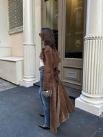 Women's Button Front Belted Waist Wide Lapels Double-Breasted Trench Coat