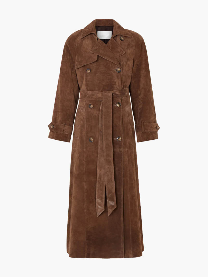 Women's Button Front Belted Waist Wide Lapels Double-Breasted Trench Coat