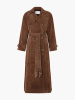 Women's Button Front Belted Waist Wide Lapels Double-Breasted Trench Coat