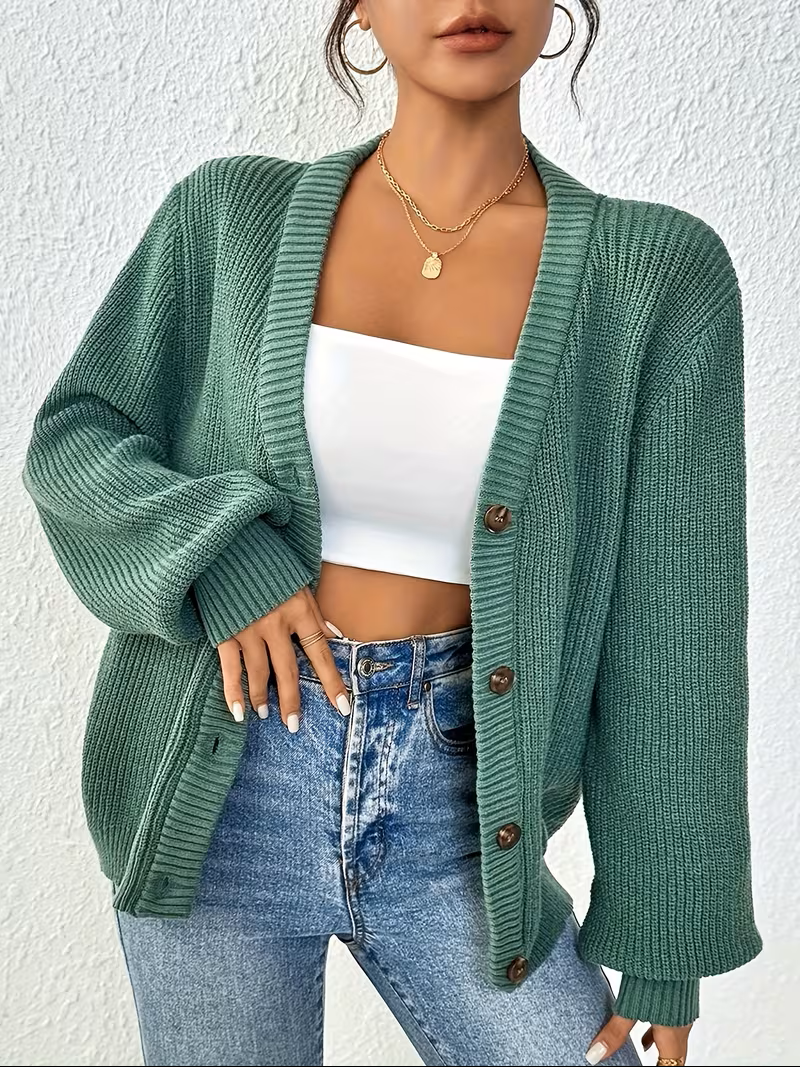 Women's Button-Front Closure Long Sleeve Cardigan