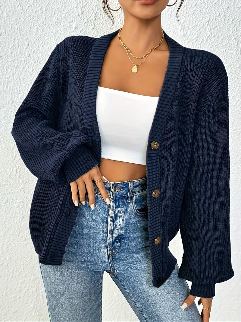 Women's Button-Front Closure Long Sleeve Cardigan