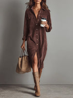 Women’s Button Front Corduroy Midi Shirt Dress