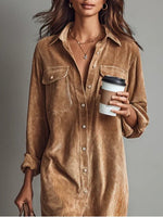 Women’s Button Front Corduroy Midi Shirt Dress