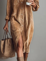 Women’s Button Front Corduroy Midi Shirt Dress