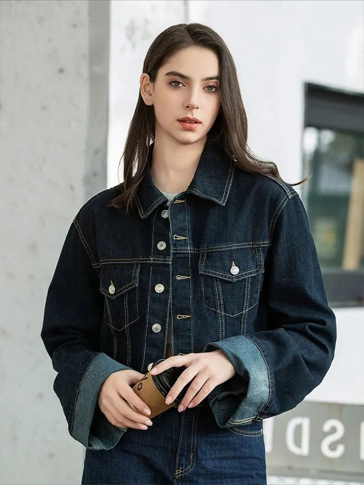 Women’s Button Front Cropped Denim Jacket