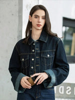 Women’s Button Front Cropped Denim Jacket
