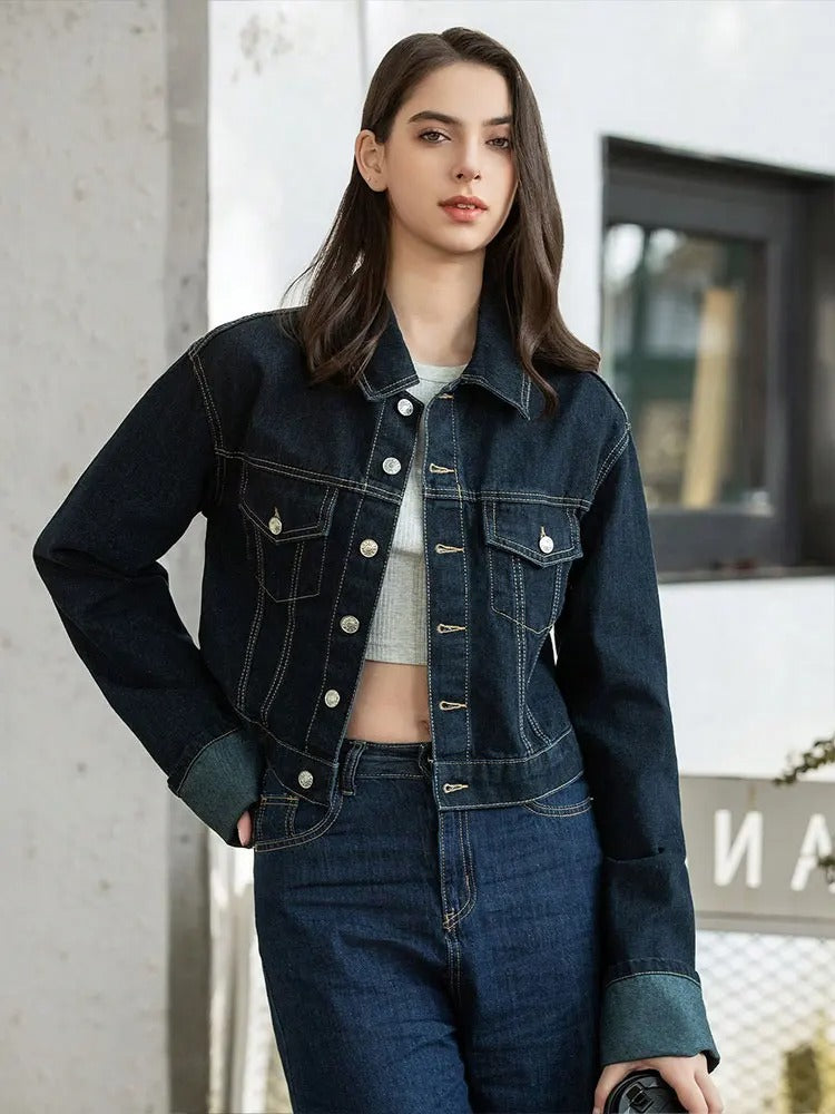 Women’s Button Front Cropped Denim Jacket