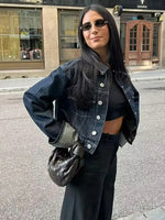 Women’s Button Front Cropped Denim Jacket
