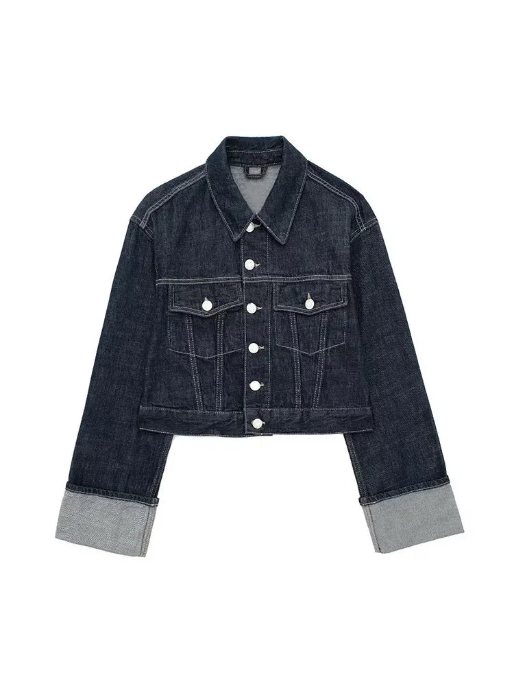 Women’s Button Front Cropped Denim Jacket