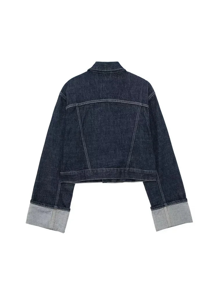 Women’s Button Front Cropped Denim Jacket