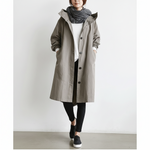 Women's Button Front Hooded Cuffs Windbreaker Trench Coat
