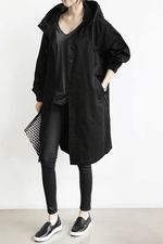 Women's Button Front Hooded Cuffs Windbreaker Trench Coat