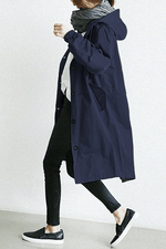 Women's Button Front Hooded Cuffs Windbreaker Trench Coat