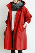 Women's Button Front Hooded Cuffs Windbreaker Trench Coat