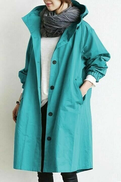 Women's Button Front Hooded Cuffs Windbreaker Trench Coat