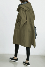 Women's Button Front Hooded Cuffs Windbreaker Trench Coat