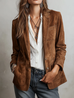 Women's Button Front Lapel Collar Patch Pockets Blazer