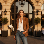 Women's Button Front Lapel Collar Patch Pockets Blazer