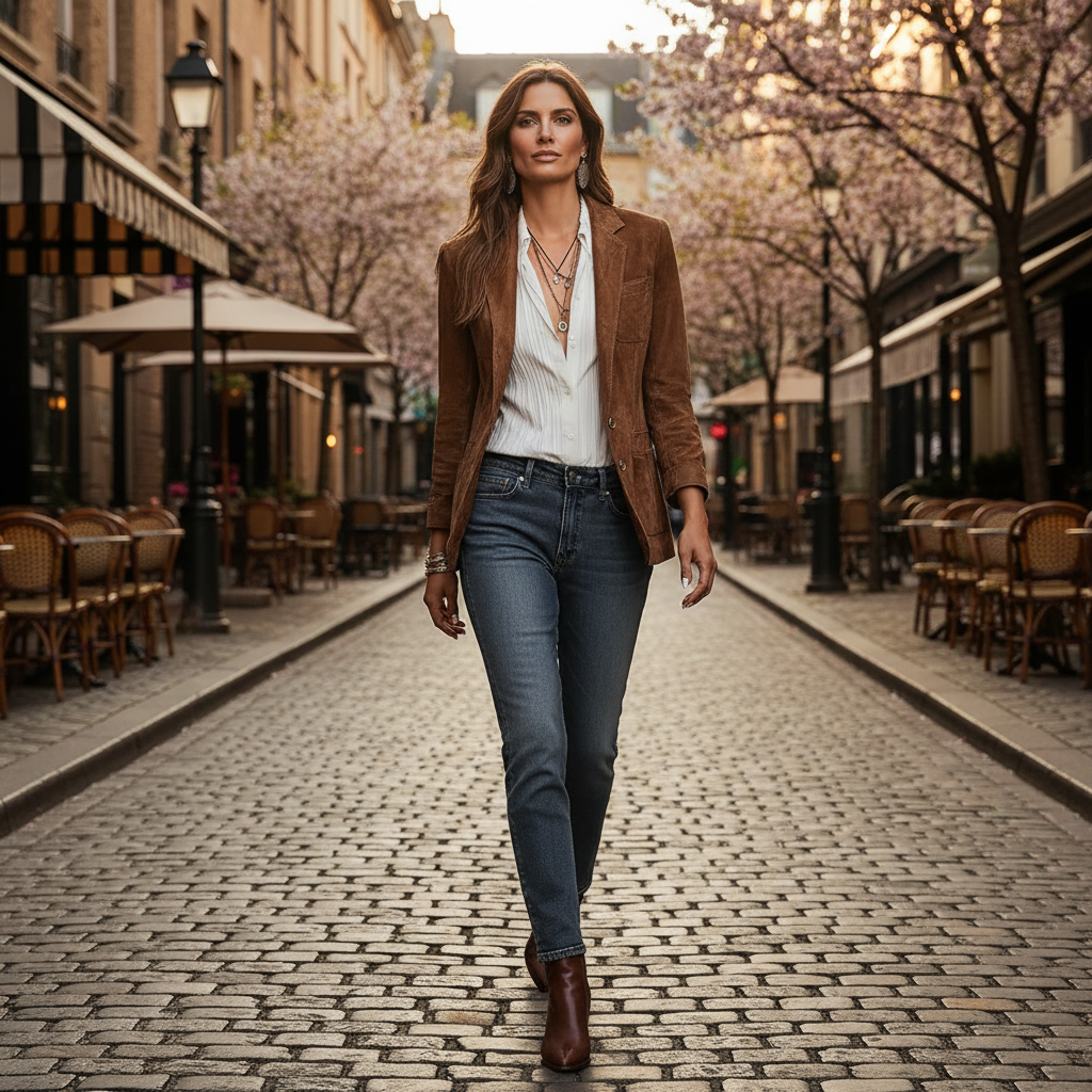 Women's Button Front Lapel Collar Patch Pockets Blazer