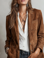 Women's Button Front Lapel Collar Patch Pockets Blazer