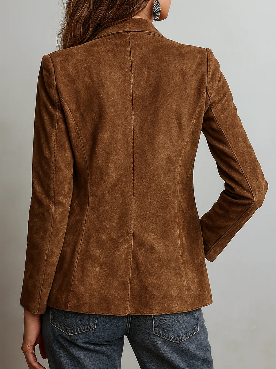 Women's Button Front Lapel Collar Patch Pockets Blazer
