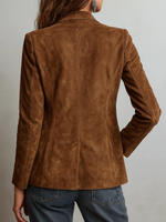 Women's Button Front Lapel Collar Patch Pockets Blazer