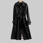 Women's Button Front Long Belted Waist Wide Lapels Double-Breasted Trench Coat