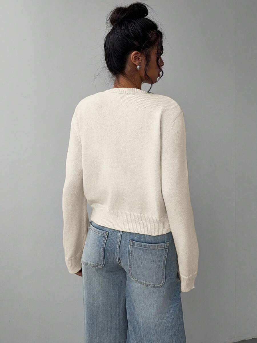 Women's Button-Front Long-Sleeve Ribbed Knit Cardigan
