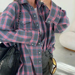 Women's Button Front Plaid Chest Pocket Long Sleeve Flannel Shirt
