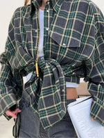 Women's Button Front Plaid Chest Pocket Long Sleeve Flannel Shirt