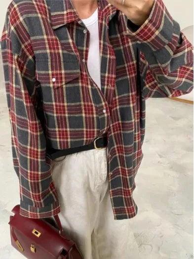 Women's Button Front Plaid Chest Pocket Long Sleeve Flannel Shirt