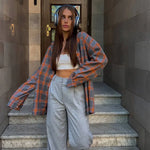 Women's Button Front Plaid Chest Pocket Long Sleeve Flannel Shirt