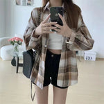 Women's Button Front Plaid Drop Shoulder Long Sleeve Flannel Shirt
