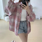 Women's Button Front Plaid Drop Shoulder Long Sleeve Flannel Shirt