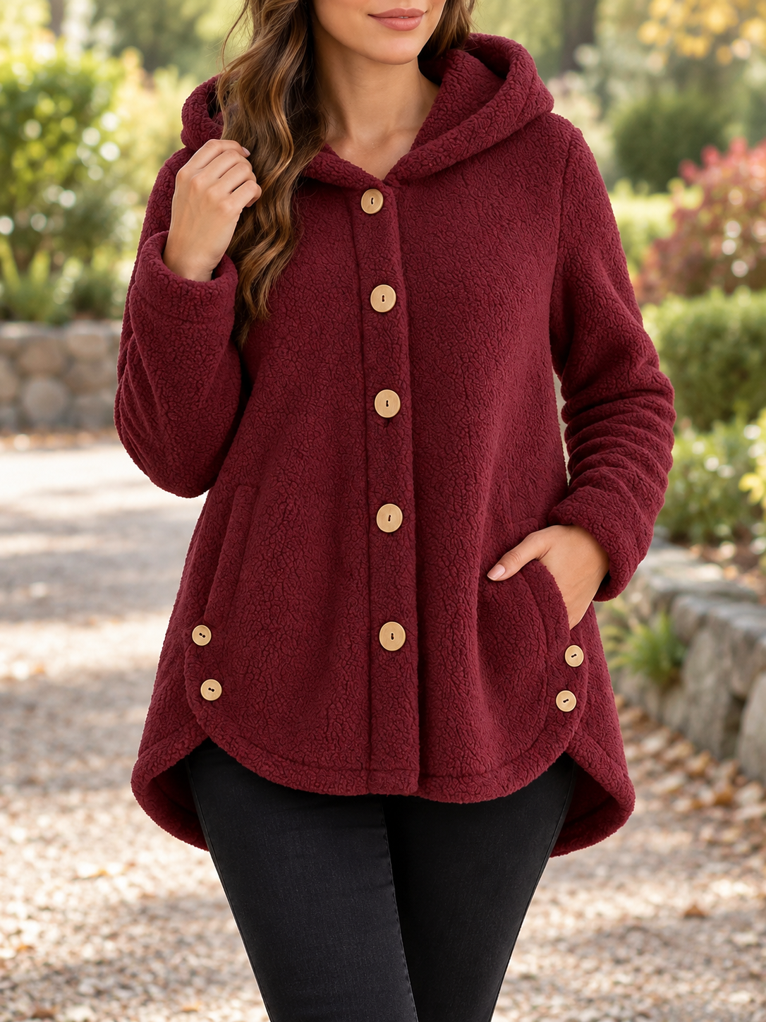 Women's Button-Front Side-Pocket Fleece Hoodie